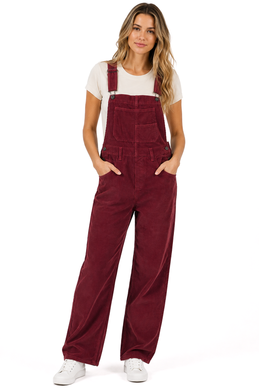 Lana Roux Relaxed Corduroy Boyfriend Overalls - Pink Ice