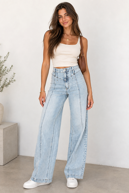 Lana Roux Center Seam High Rise Wide-Leg Jeans