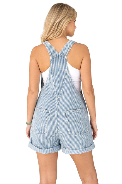 Lana Roux Railroad Boyfriend Short Overalls - Pink Ice