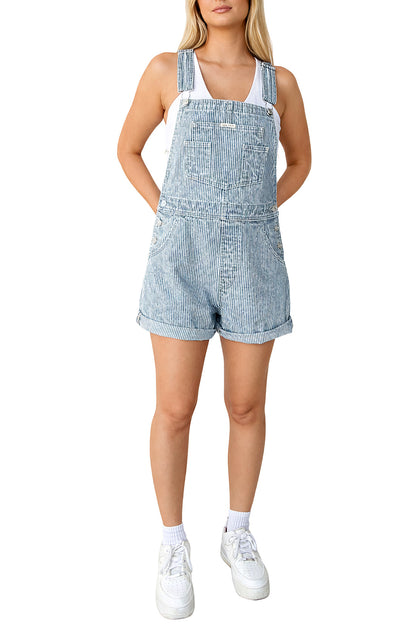 Lana Roux Railroad Boyfriend Short Overalls - Pink Ice