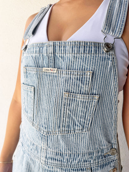 Lana Roux Railroad Boyfriend Short Overalls - Pink Ice
