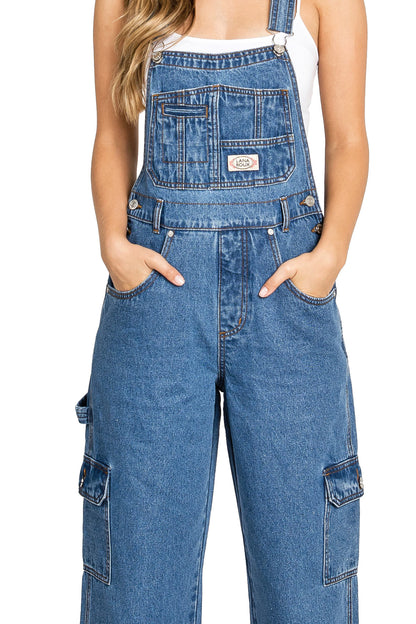 Lana Roux 90s Retro Dungaree Utility Cargo Denim Overalls