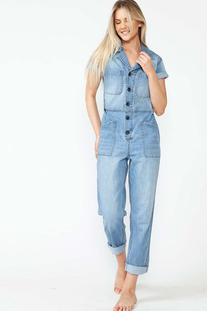 Lana Roux Refined Blue Denim Jumpsuit