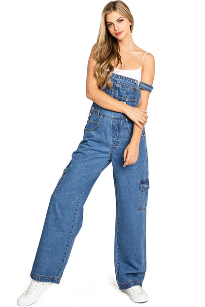 Lana Roux 90s Retro Dungaree Utility Cargo Denim Overalls