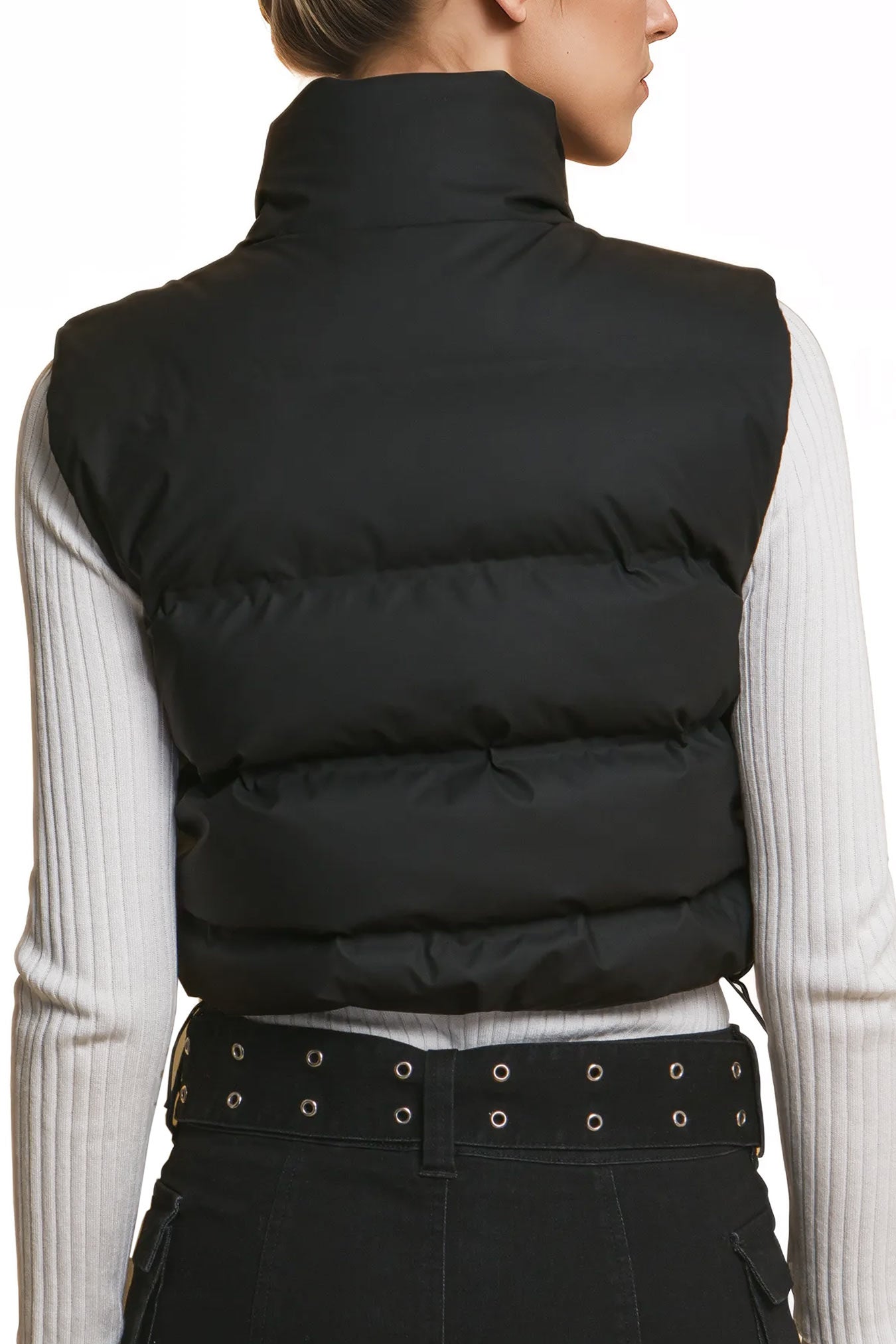 Chevron Crop Leather Puffer Vest