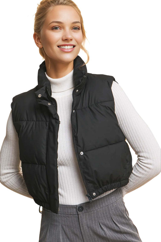 Micro Faux Leather Puffer Vest