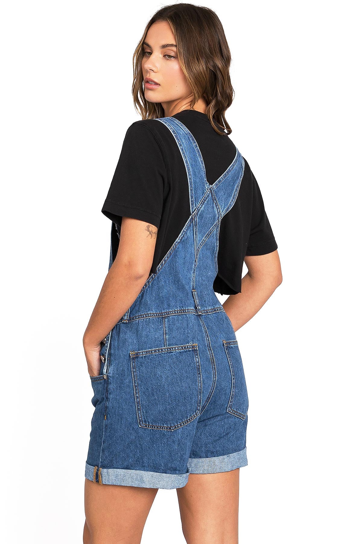 Lana Roux Relaxed Fit Boyfriend Short Overalls