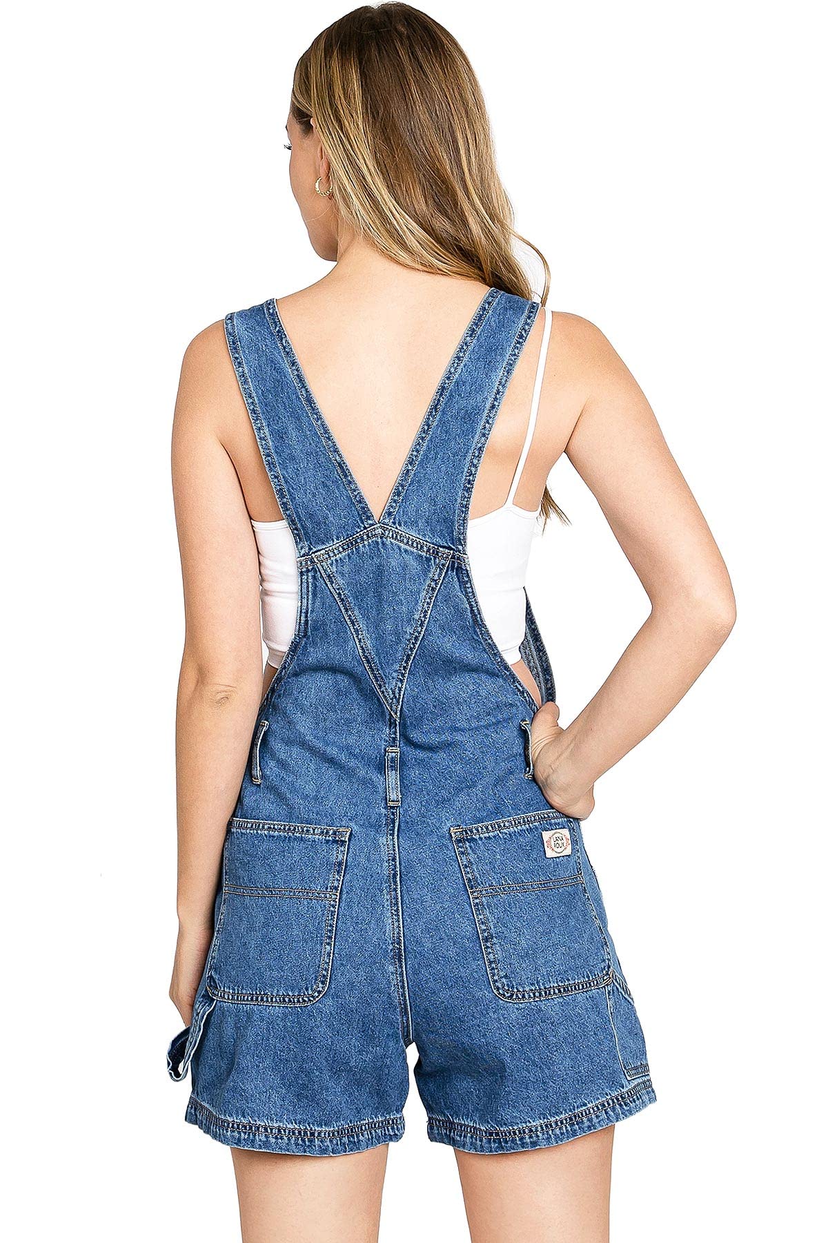 Lana Roux 90s Retro Utility Denim Short Overalls