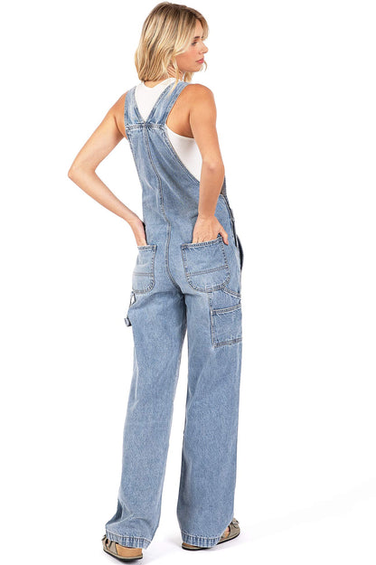 Lana Roux Low Rise Straight Leg Denim Overalls