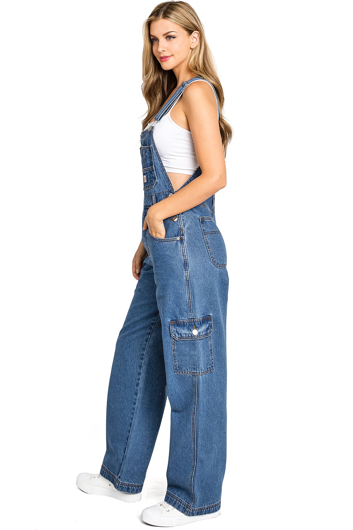 Lana Roux 90s Retro Dungaree Utility Cargo Denim Overalls