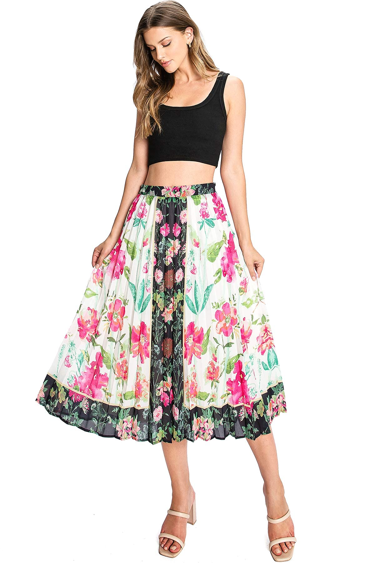 Inverse Floral Pleated Skirt