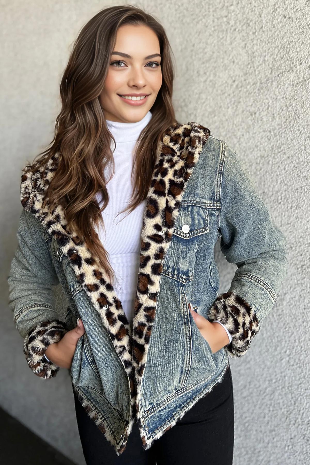 Leopard lined denim jacket best sale