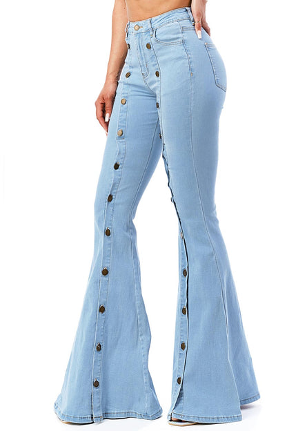 Exposed Buttons High Rise Flares
