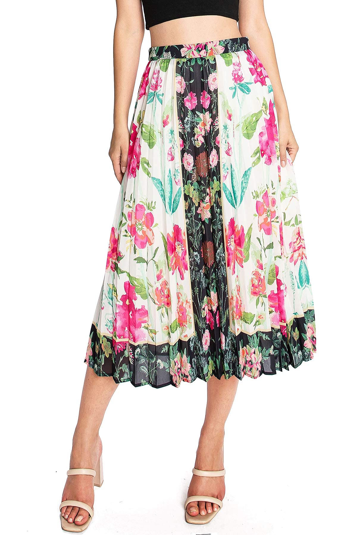 Inverse Floral Pleated Skirt