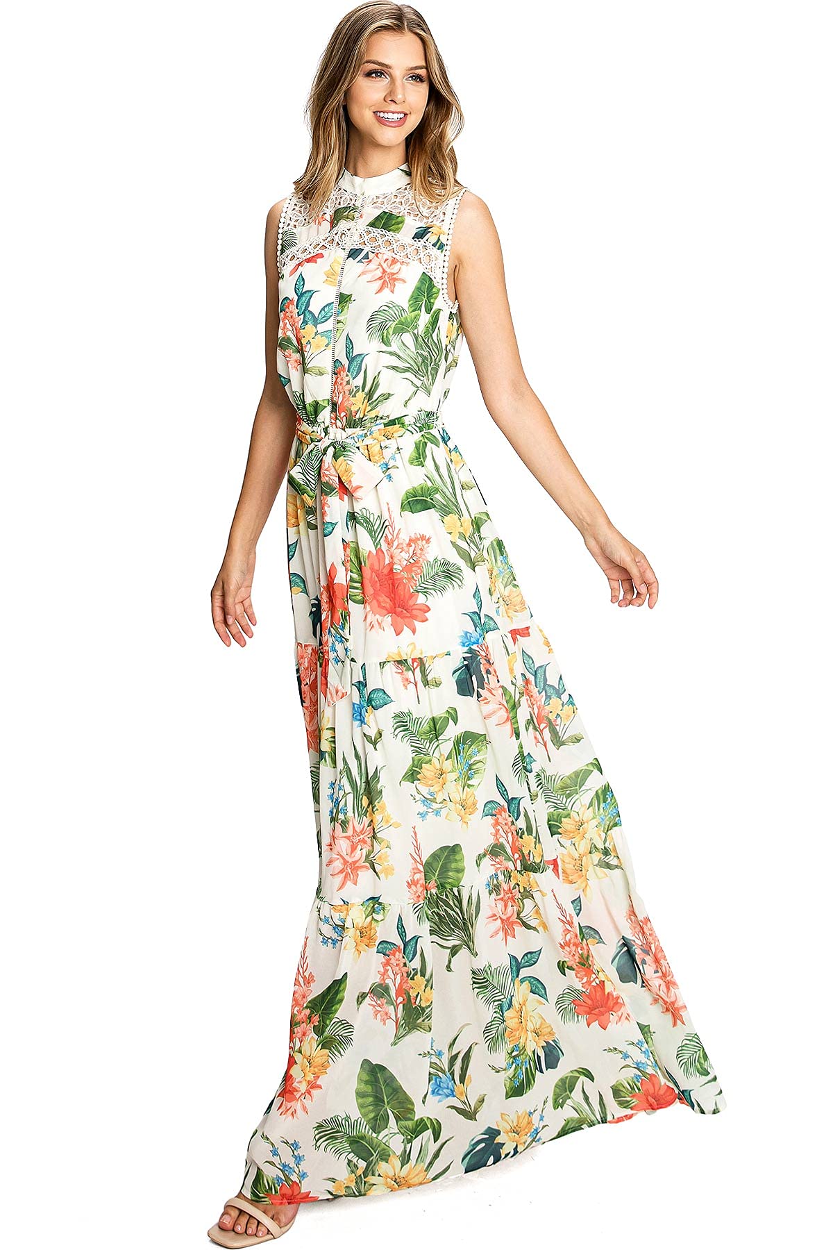 Bird print sale maxi dress