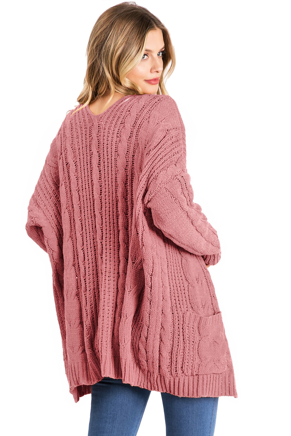 Pink cable outlet knit cardigan