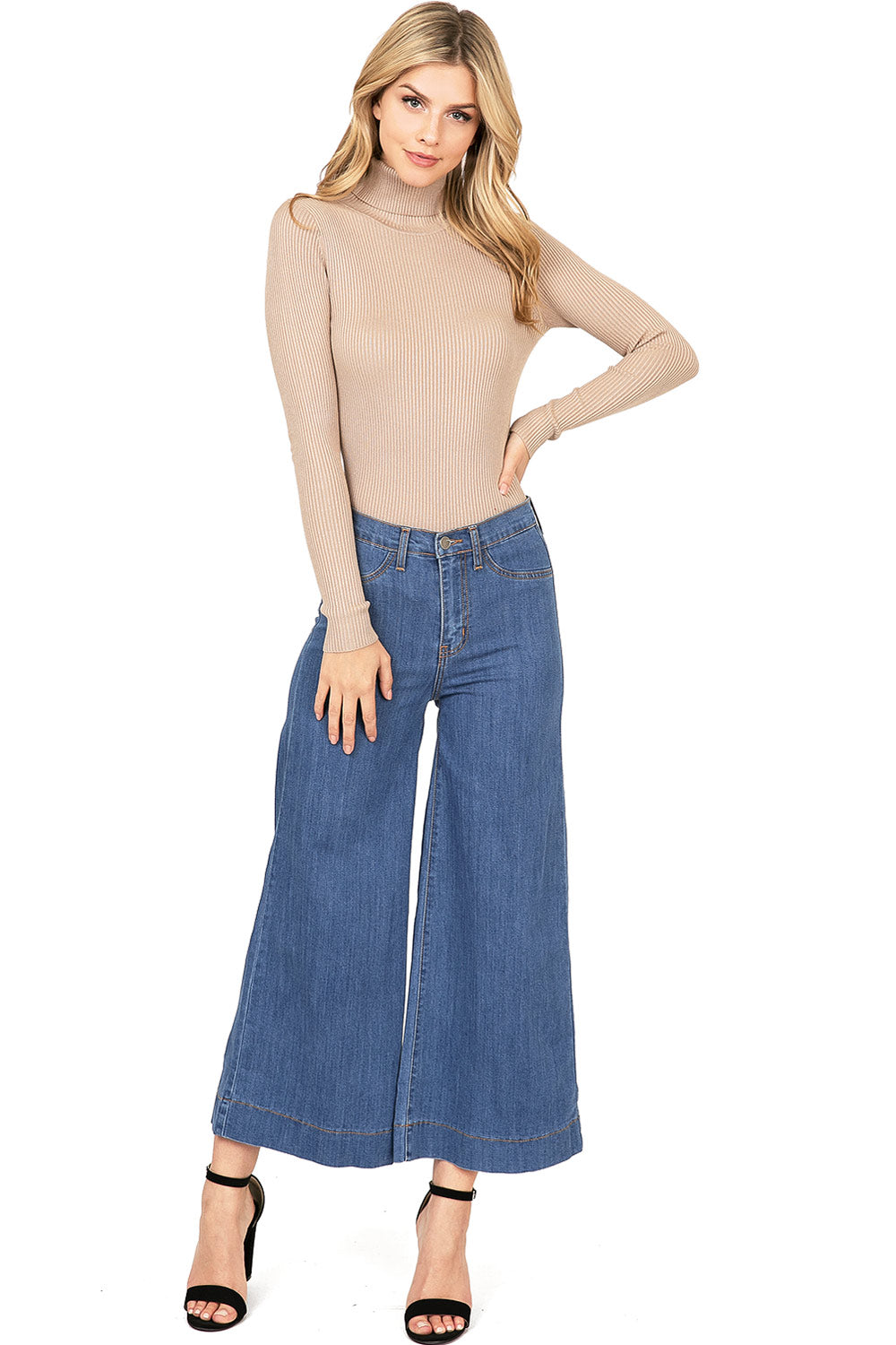 Women Denim Culottes Jeans Flared Wide Leg Drawstring High Waist Pants  Trousers | eBay