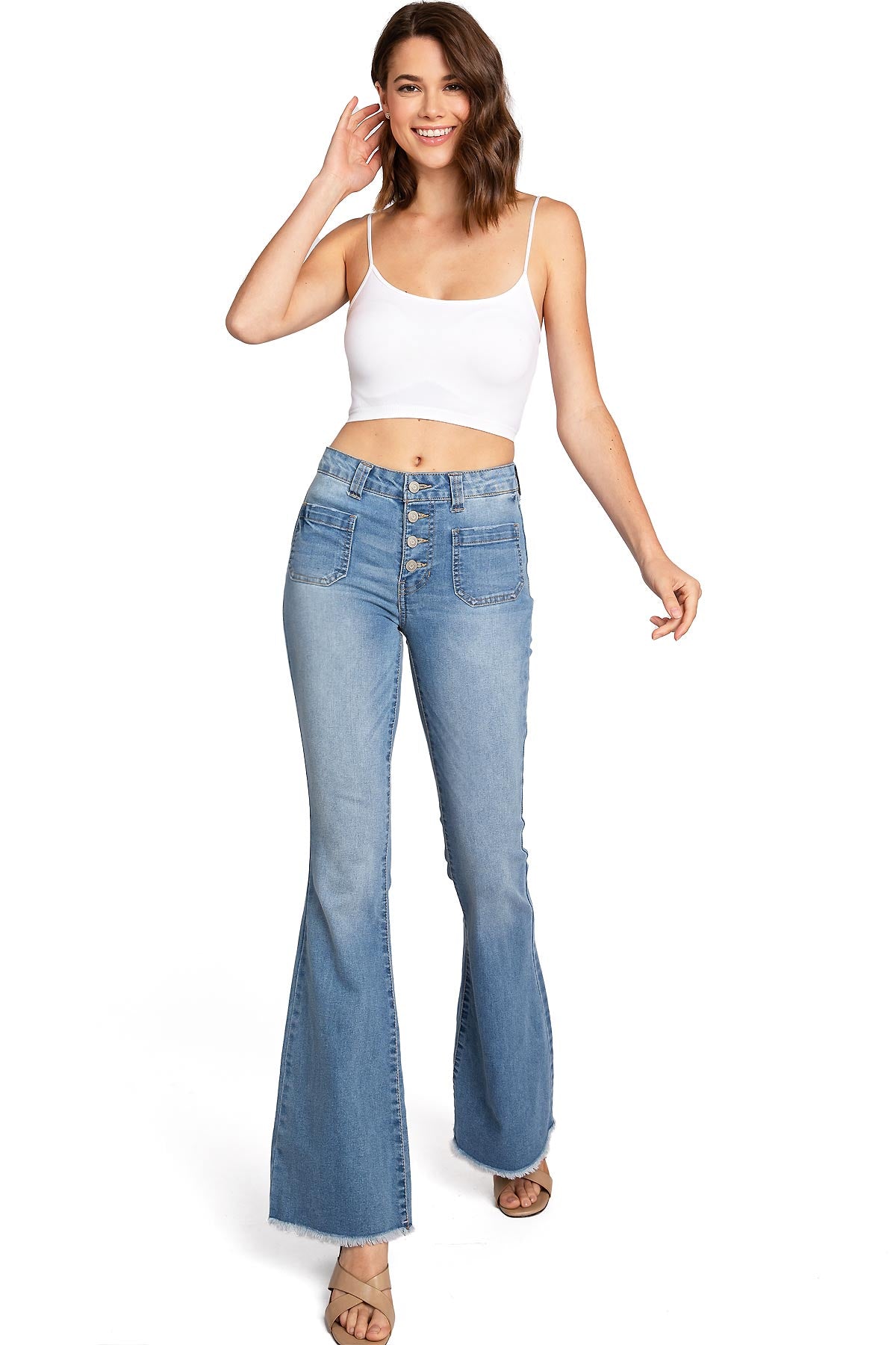 Patch Pocket Mid Rise Flares