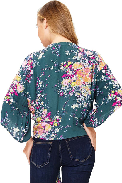 Floral Flock Front-Tie Blouse - Pink Ice