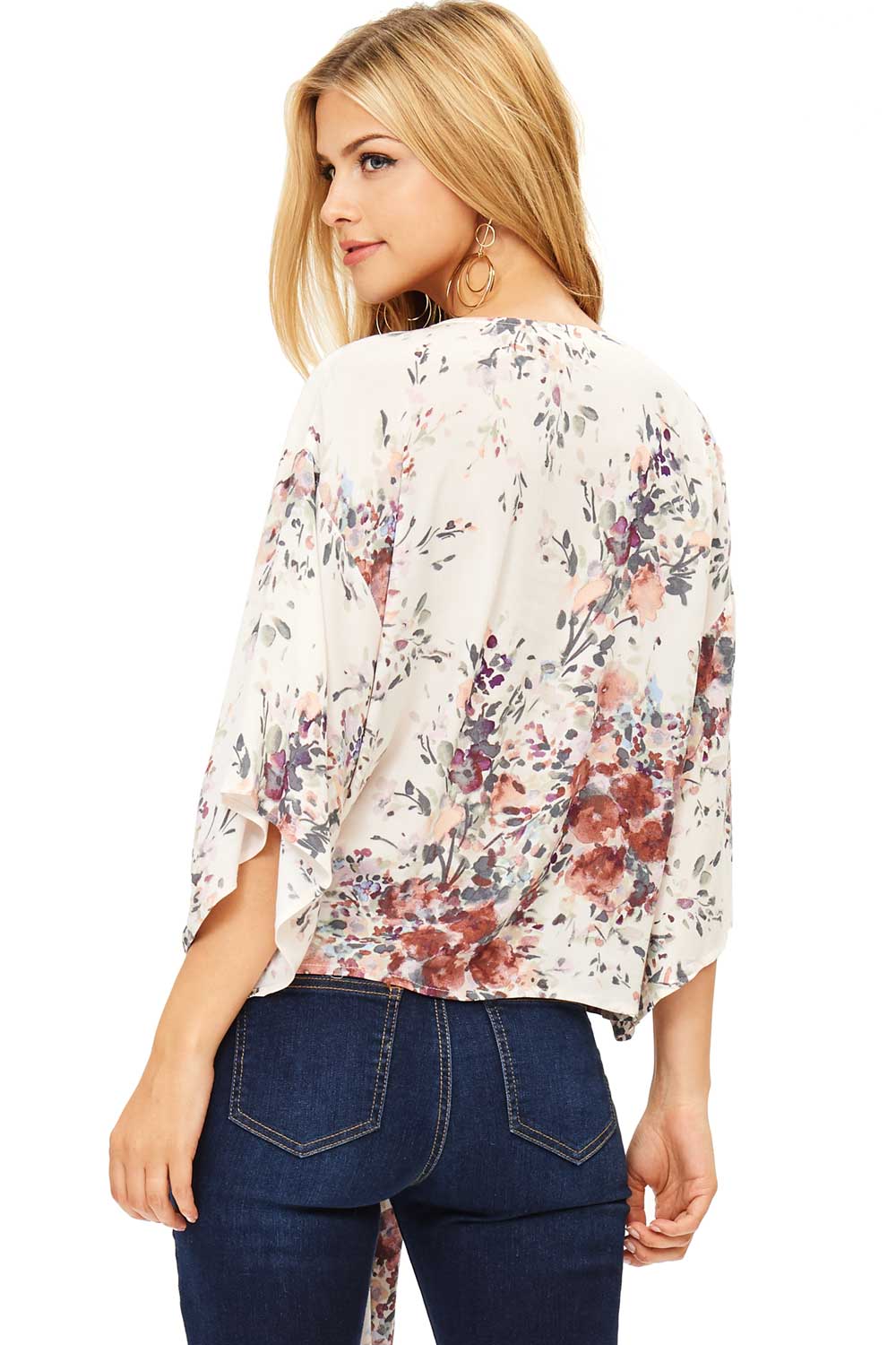 Floral Flock Front-Tie Blouse - Pink Ice