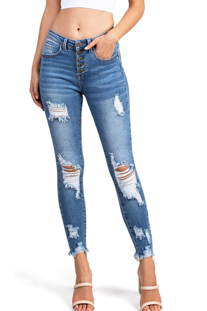Mechanical Distressed Skinny Jeans