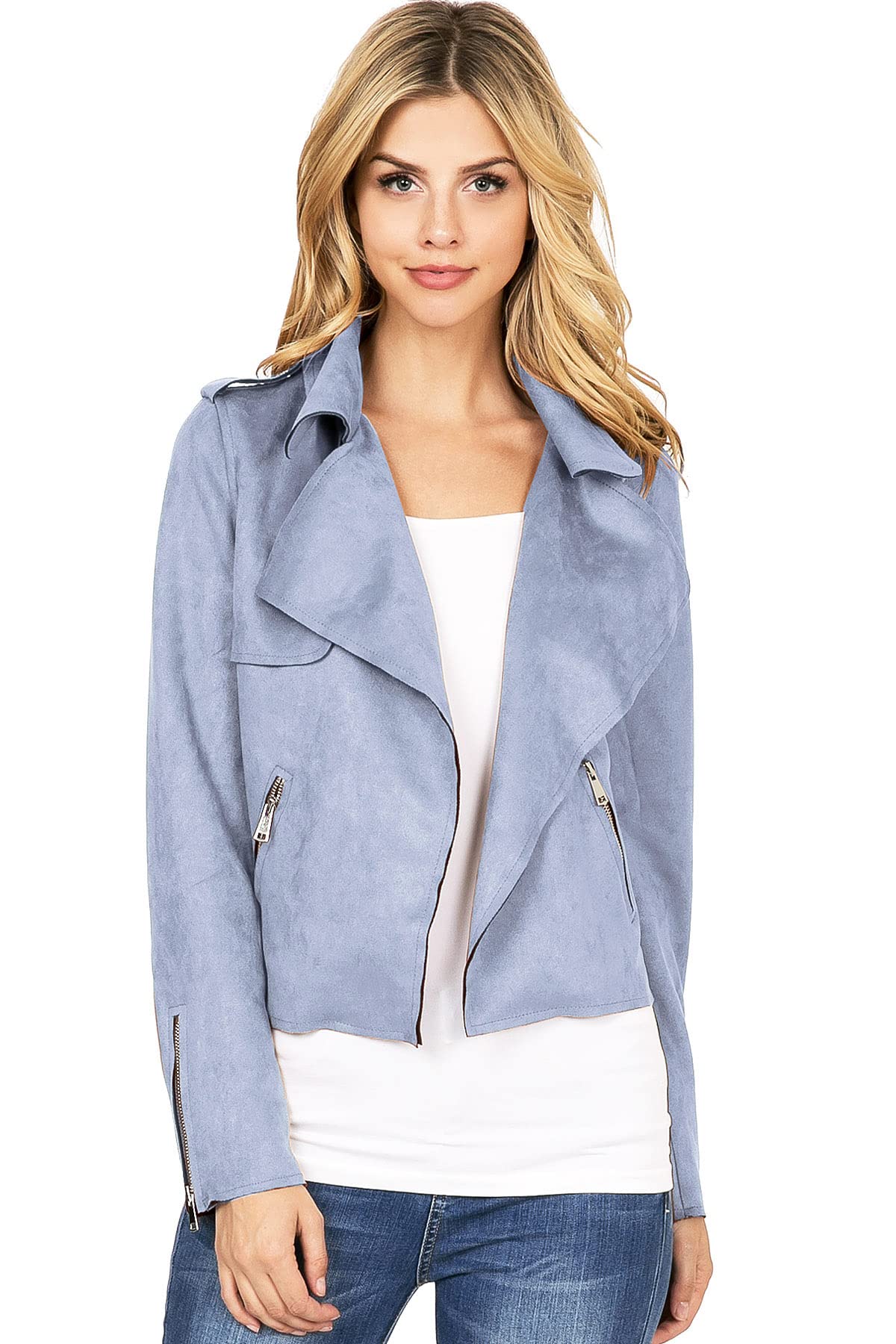 Blue faux suede hot sale biker jacket