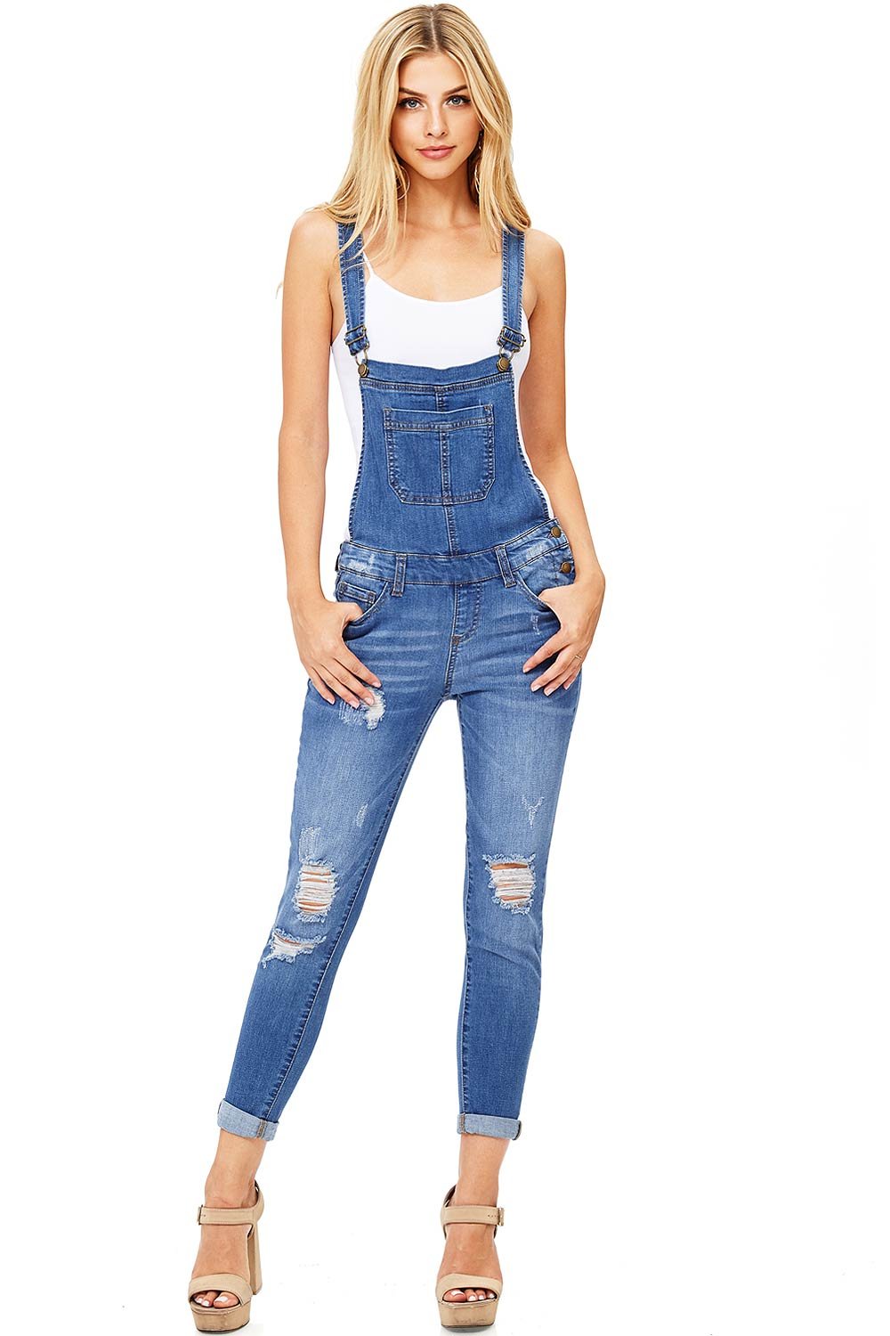 Aura Ankle Skinny Overalls - Pink Ice